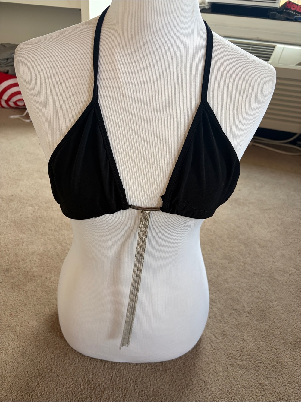 Black Bikini Top With Silver Hanging Chains